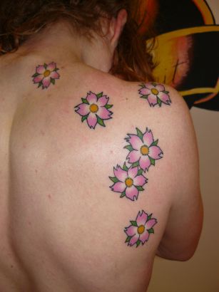 Cherry Blossom Flower Back Tattoo